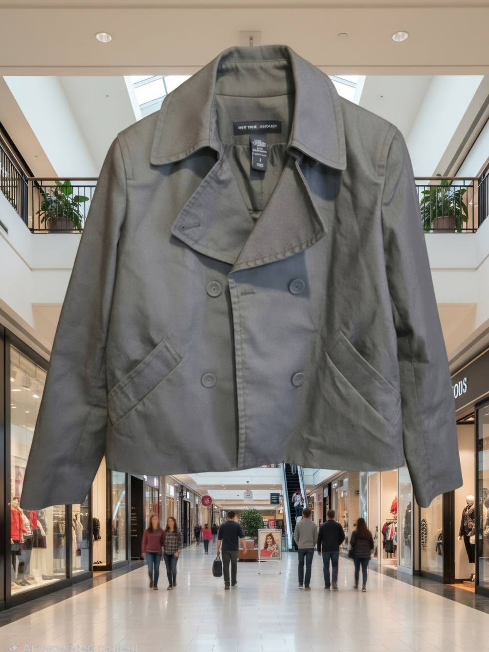New York & Company Womans Double-Breasted Gray Pea Coat